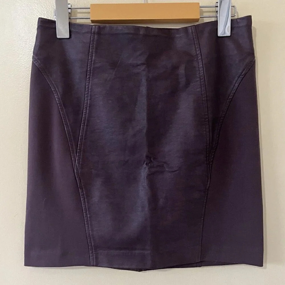 Dynamite| Contemporary Faux Leather Dark Brown Back Zip Side Elastic Skirt Sz S